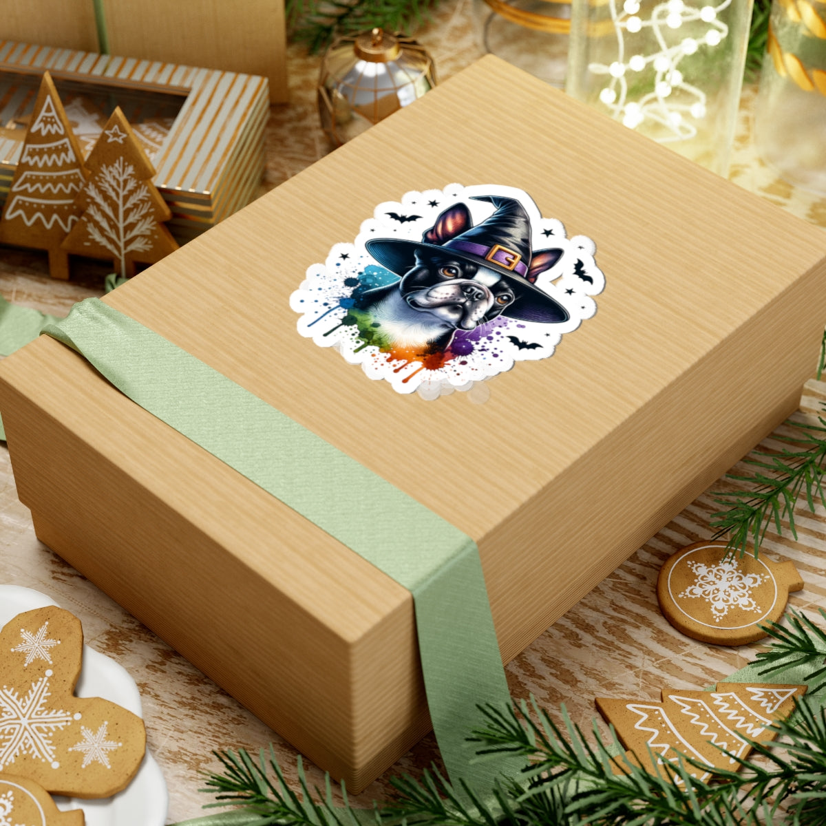 Halloween Bulldog Boston Terrier Stickers,  Cute Witch Hat Bulldog Boston Terrier Decals, Pet Lover Gift, Spooky Decor, Laptop Stickers