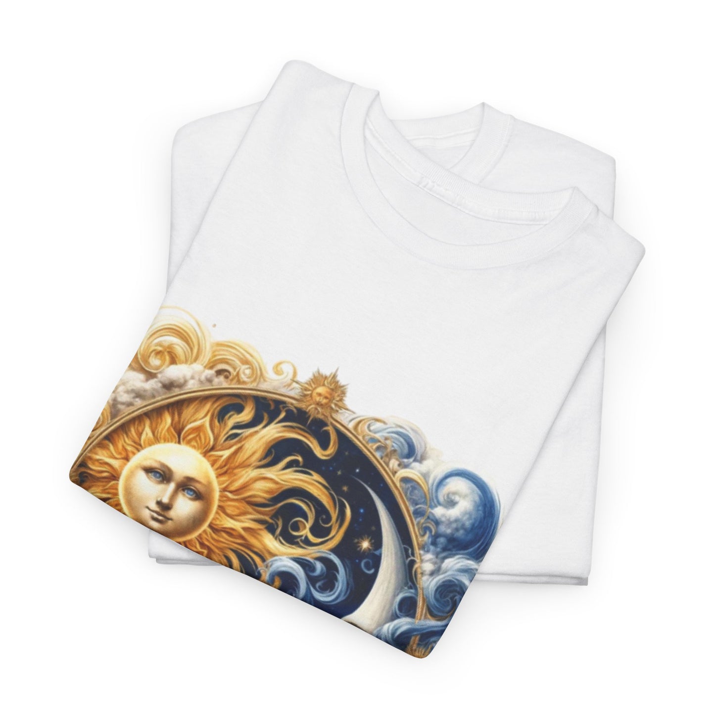 Unisex Heavy Cotton Tee with Celestial Design, Cosmic Tee, Astrology Shirt, Spiritual Apparel, Summer Solstice Gift, Zodiac Top