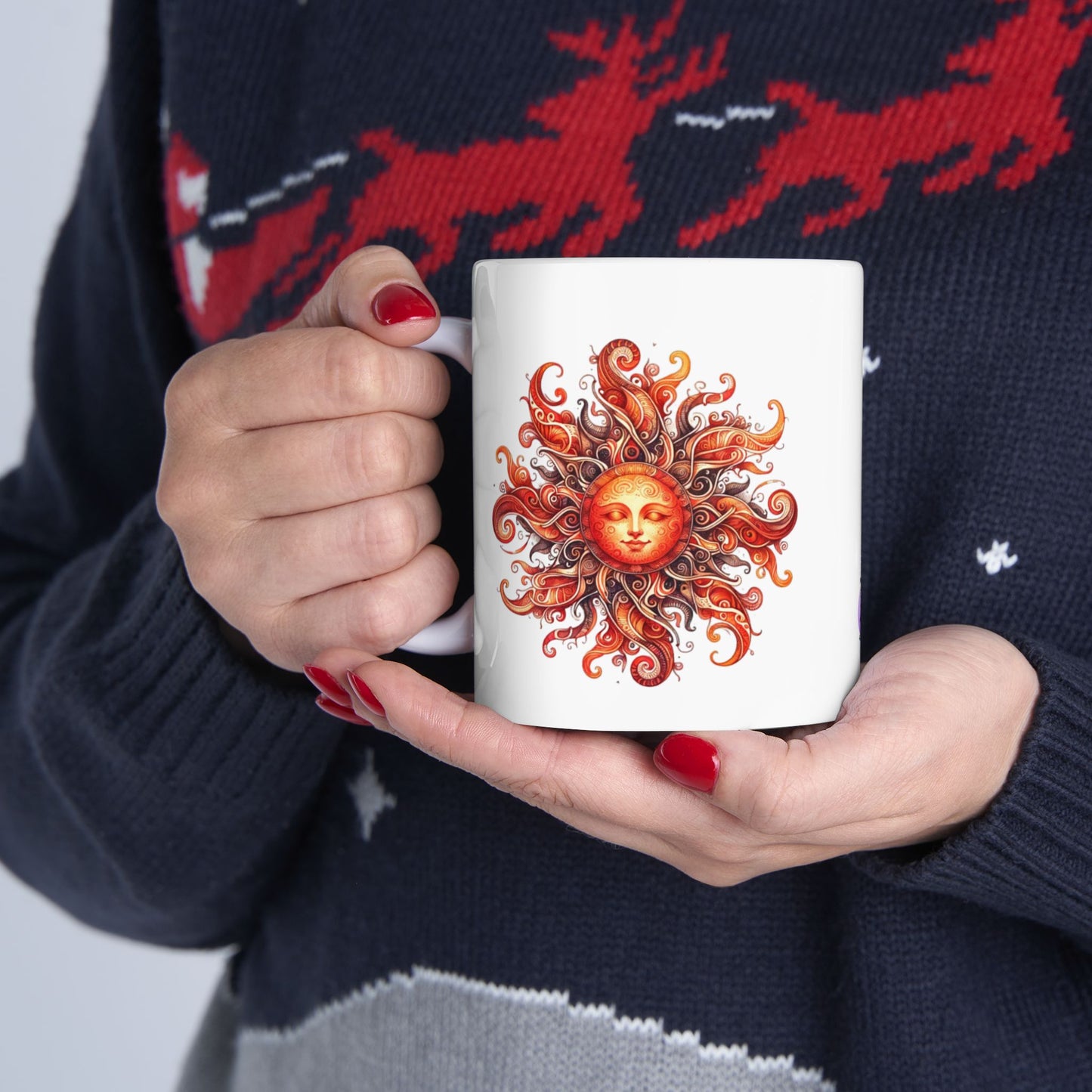 Vibrant Artistic Ceramic Mug with Swirling Fire Celestial Design, Coffee Cup, Tea Mug, Gift for Art Lovers, Unique Kitchen Decor, 11oz