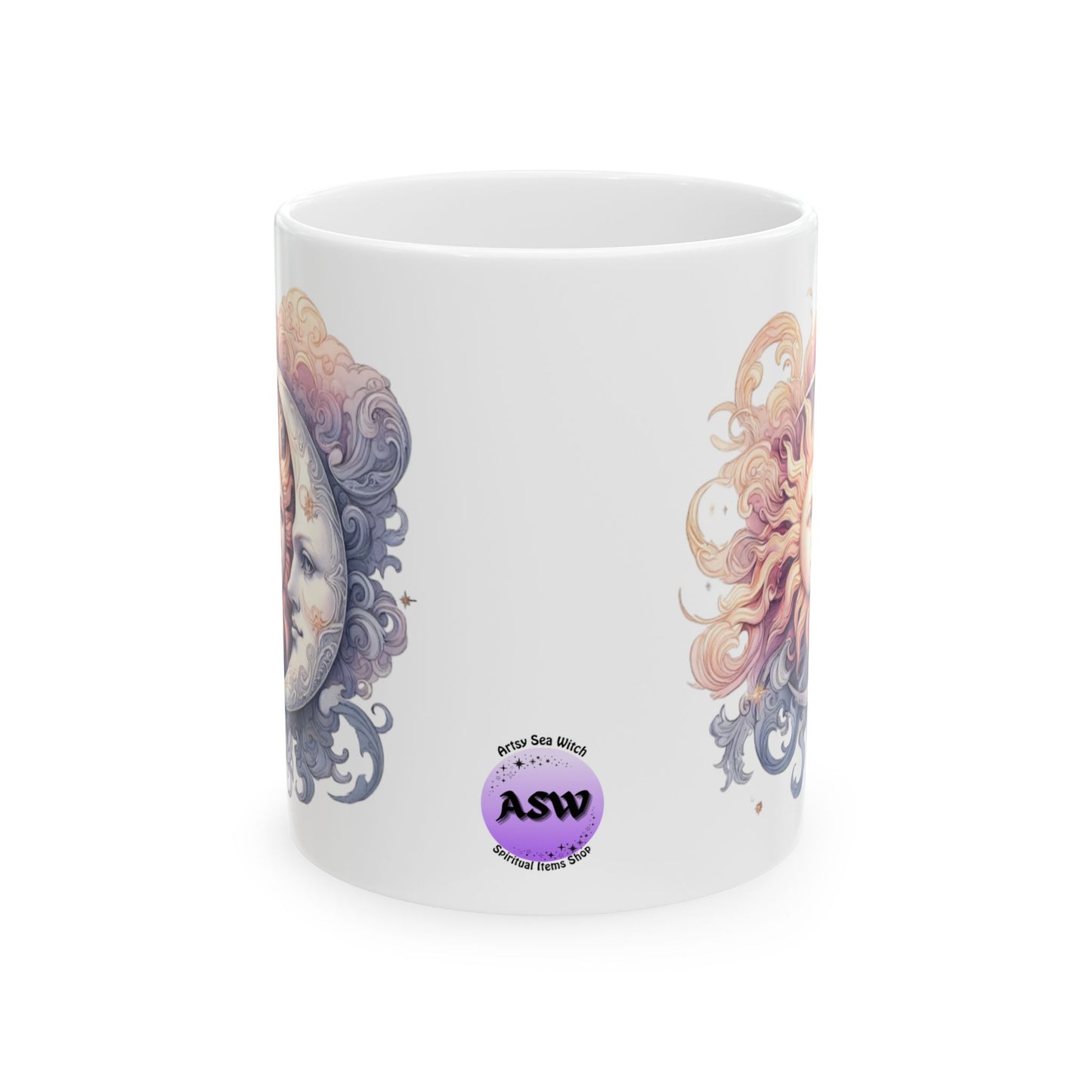 Celestial Dreams Mug - Cosmic Art, Astrology Gift, Coffee Lover, Moon & Sun Design, 11oz