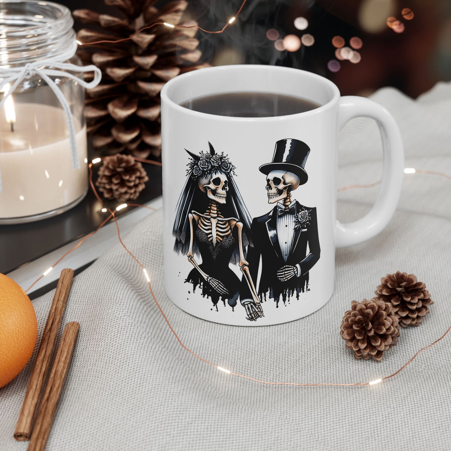Gothic Skeleton Wedding Mug, Halloween Gift for Couples, Wedding Decor, Unique Coffee Cup, Funny Skeleton Mug, Quirky Home Decor