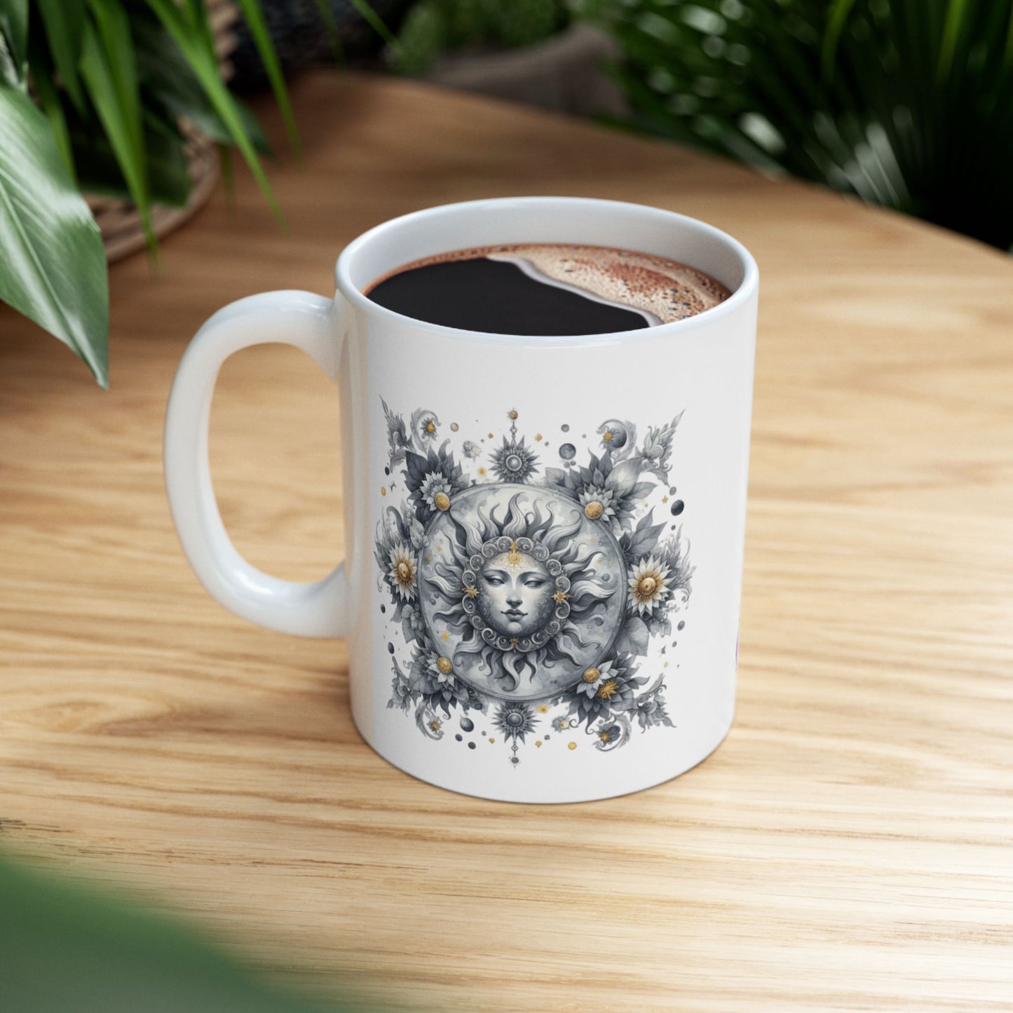 Blue Floral Celestial Design Ceramic Mug - Perfect for Coffee Lovers, Home Decor, Gifts, Birthday, Tea Time, Floral Art