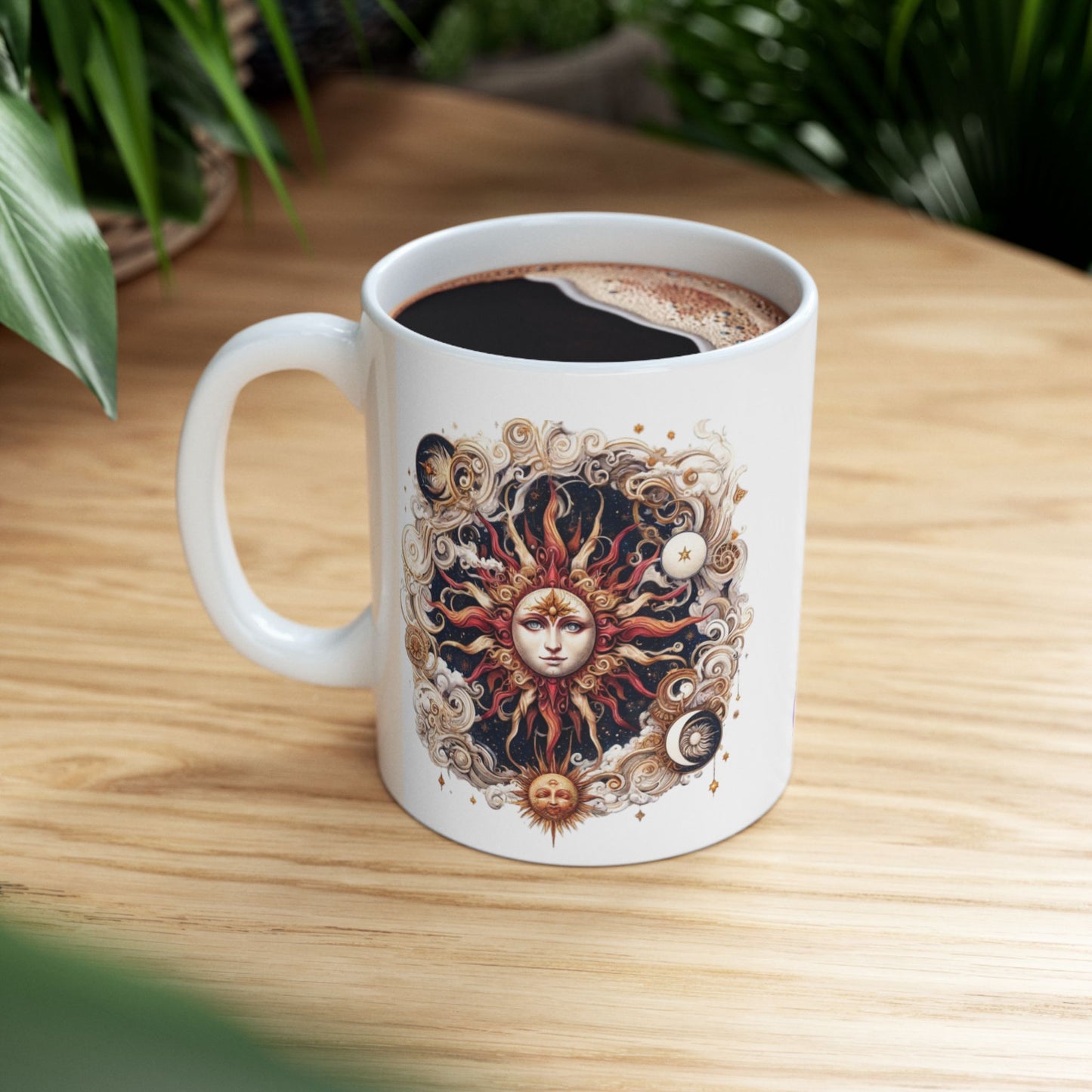 Celestial Sun Artistic Ceramic Mug, Coffee Cup, Unique Gift, Home Decor, Ceramic Drinkware, Bohemian Style