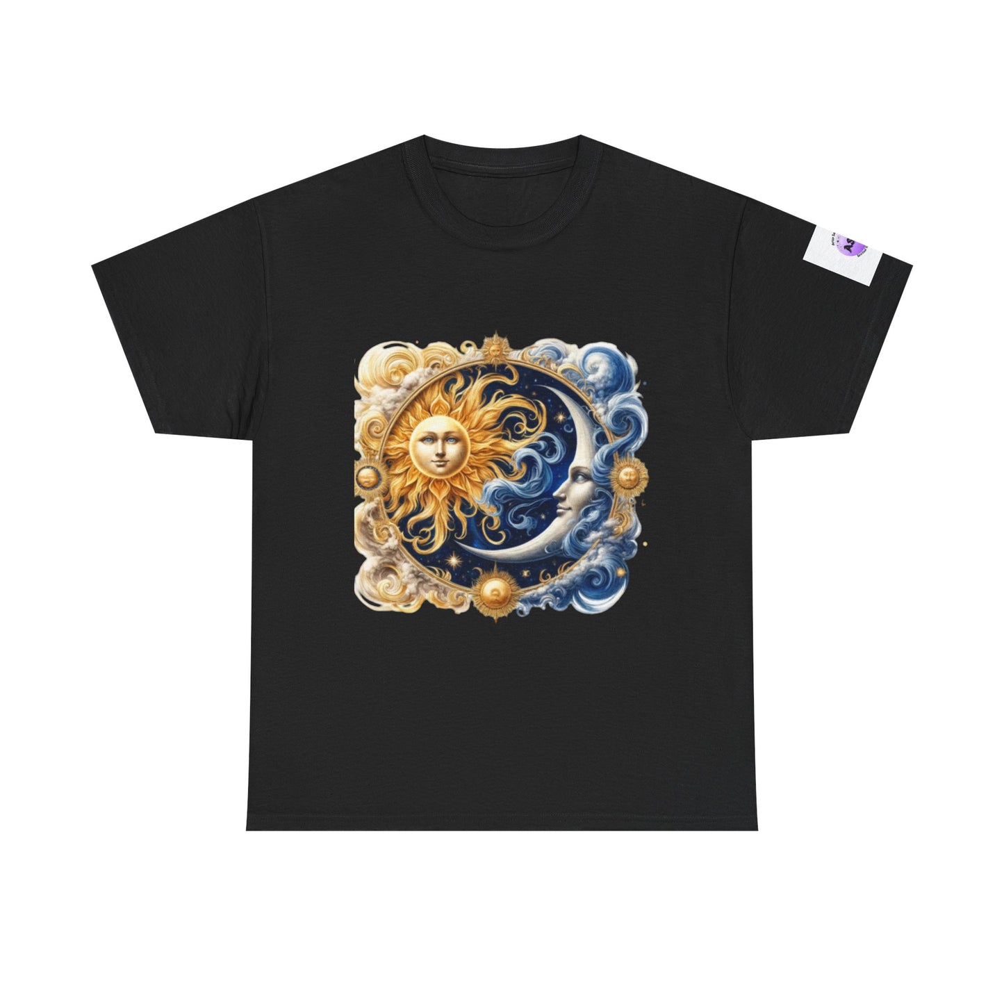 Unisex Heavy Cotton Tee with Celestial Design, Cosmic Tee, Astrology Shirt, Spiritual Apparel, Summer Solstice Gift, Zodiac Top