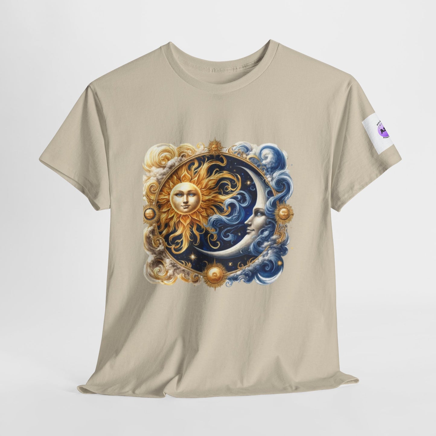 Unisex Heavy Cotton Tee with Celestial Design, Cosmic Tee, Astrology Shirt, Spiritual Apparel, Summer Solstice Gift, Zodiac Top