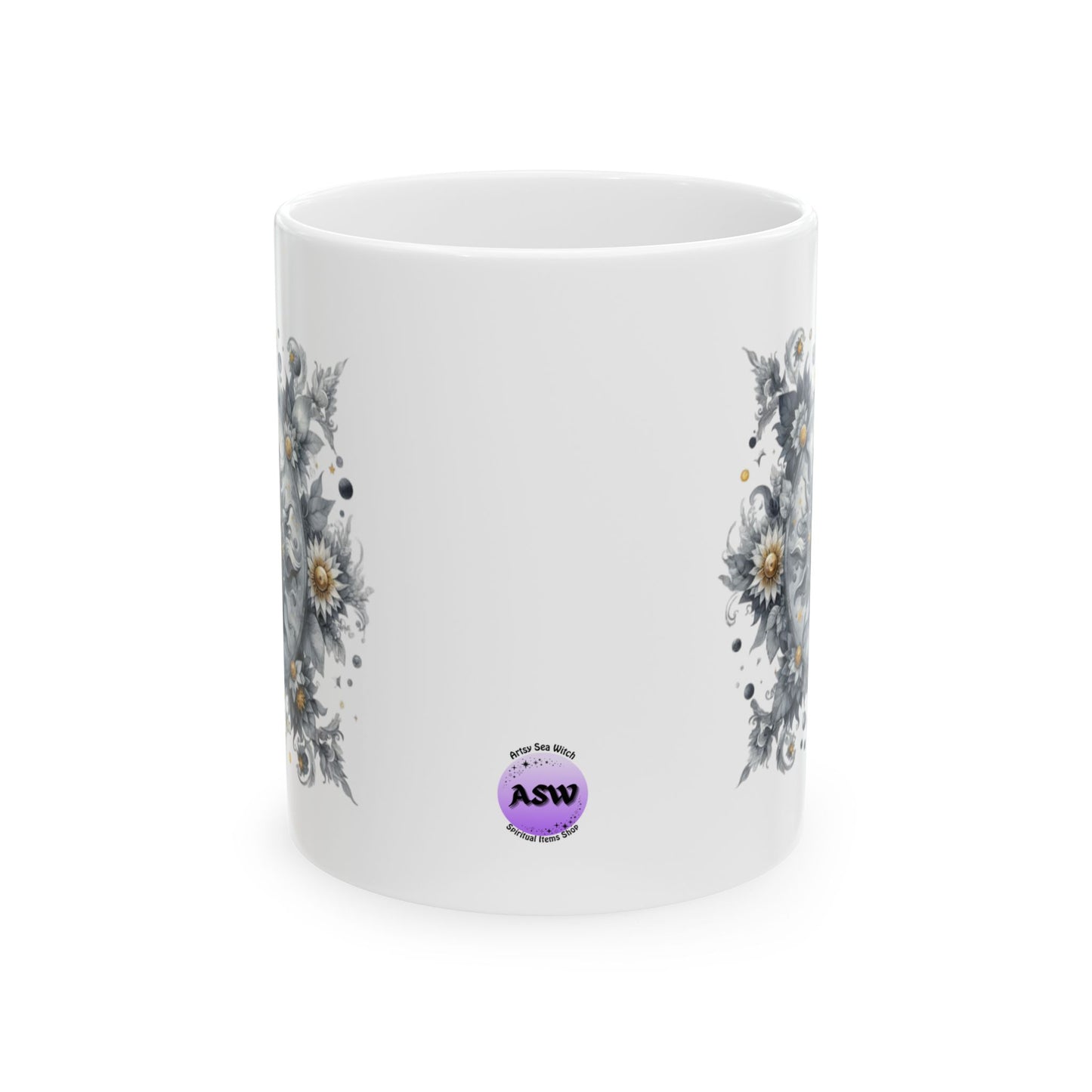 Blue Floral Celestial Design Ceramic Mug - Perfect for Coffee Lovers, Home Decor, Gifts, Birthday, Tea Time, Floral Art