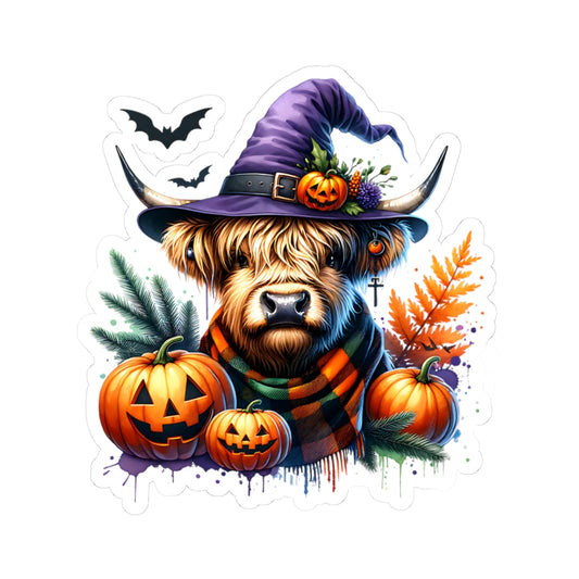 Halloween Highland Cow Stickers, Pumpkin Decor, Spooky Season, Cute Cow Art, Fall Vibes, Laptop Stickers