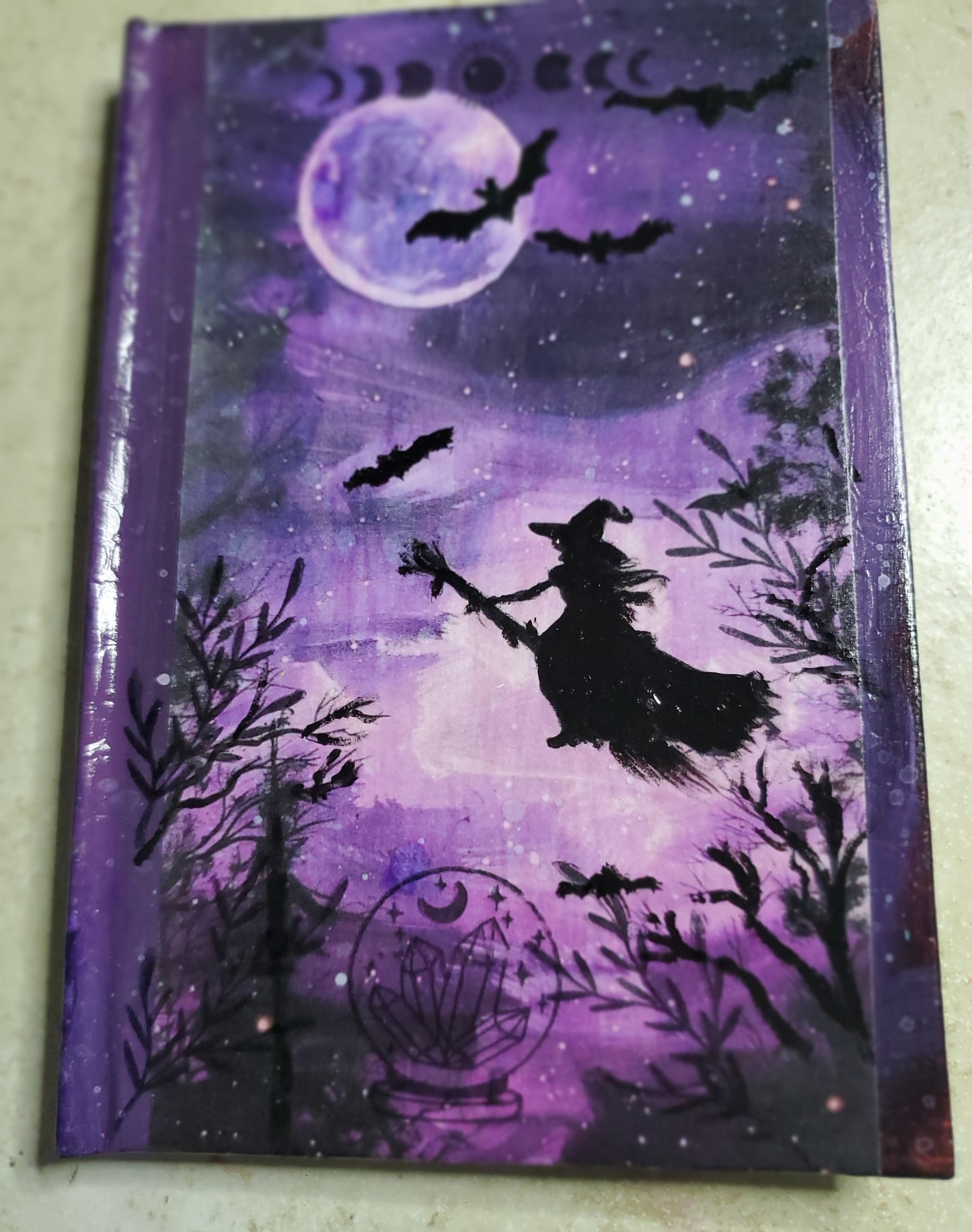 Hand painted flying witch journal