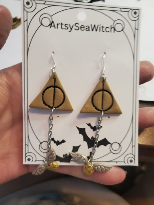 Harry Potter Deathly Hallows and Golden Snitch earrings