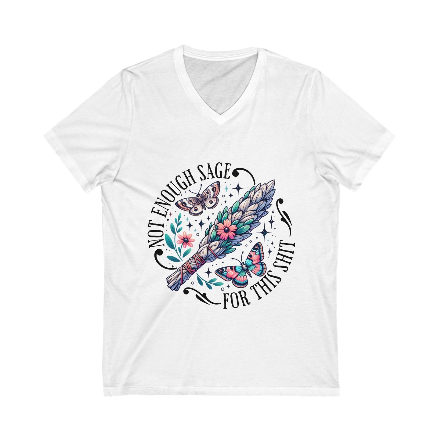 Sage and Butterfly V-Neck Tee