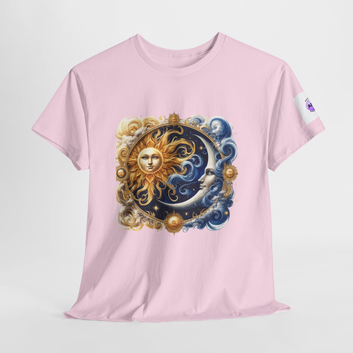 Unisex Heavy Cotton Tee with Celestial Design, Cosmic Tee, Astrology Shirt, Spiritual Apparel, Summer Solstice Gift, Zodiac Top