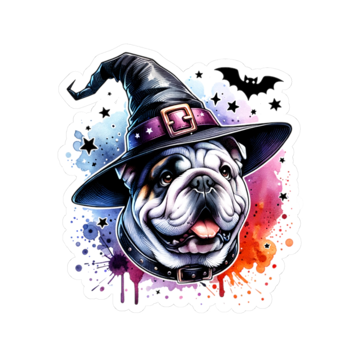 Halloween Bulldog Witch Stickers, Dog Lover Gift, Fall Decor, Halloween Party Favors, Cute Pet Stickers, Laptop Stickers