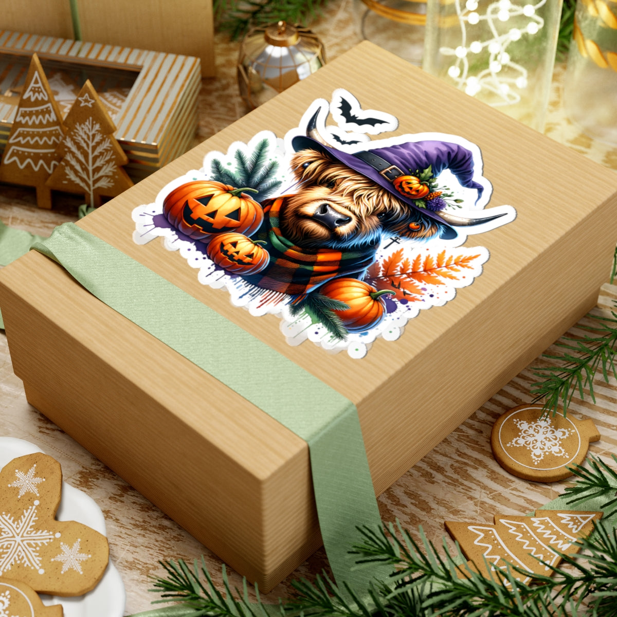 Halloween Highland Cow Stickers, Pumpkin Decor, Spooky Season, Cute Cow Art, Fall Vibes, Laptop Stickers