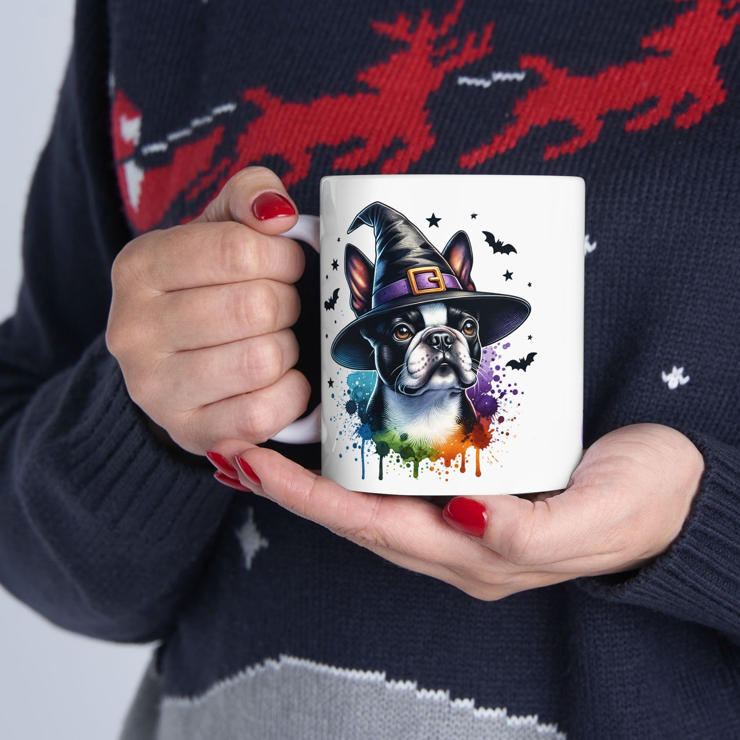 Spooky Halloween Dog Mug - Cute French Bulldog with Witch Hat - Ideal for Dog Lovers, Halloween Decor, Gift for Pet Owners, Coffee