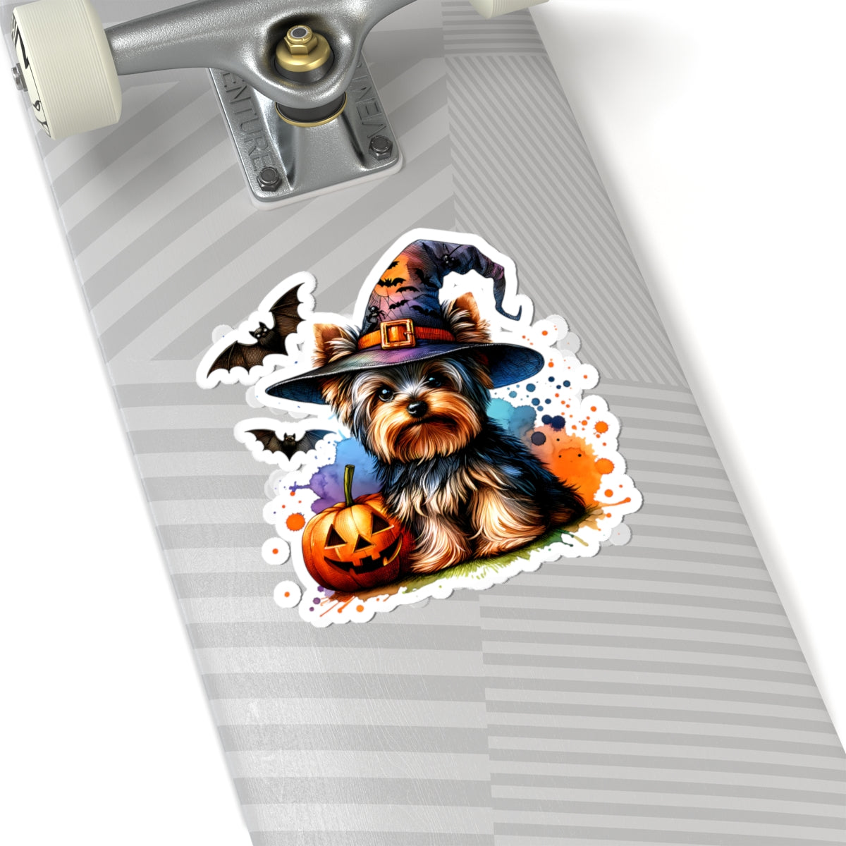 Halloween Yorkie Sticker wearing Witchy Hat