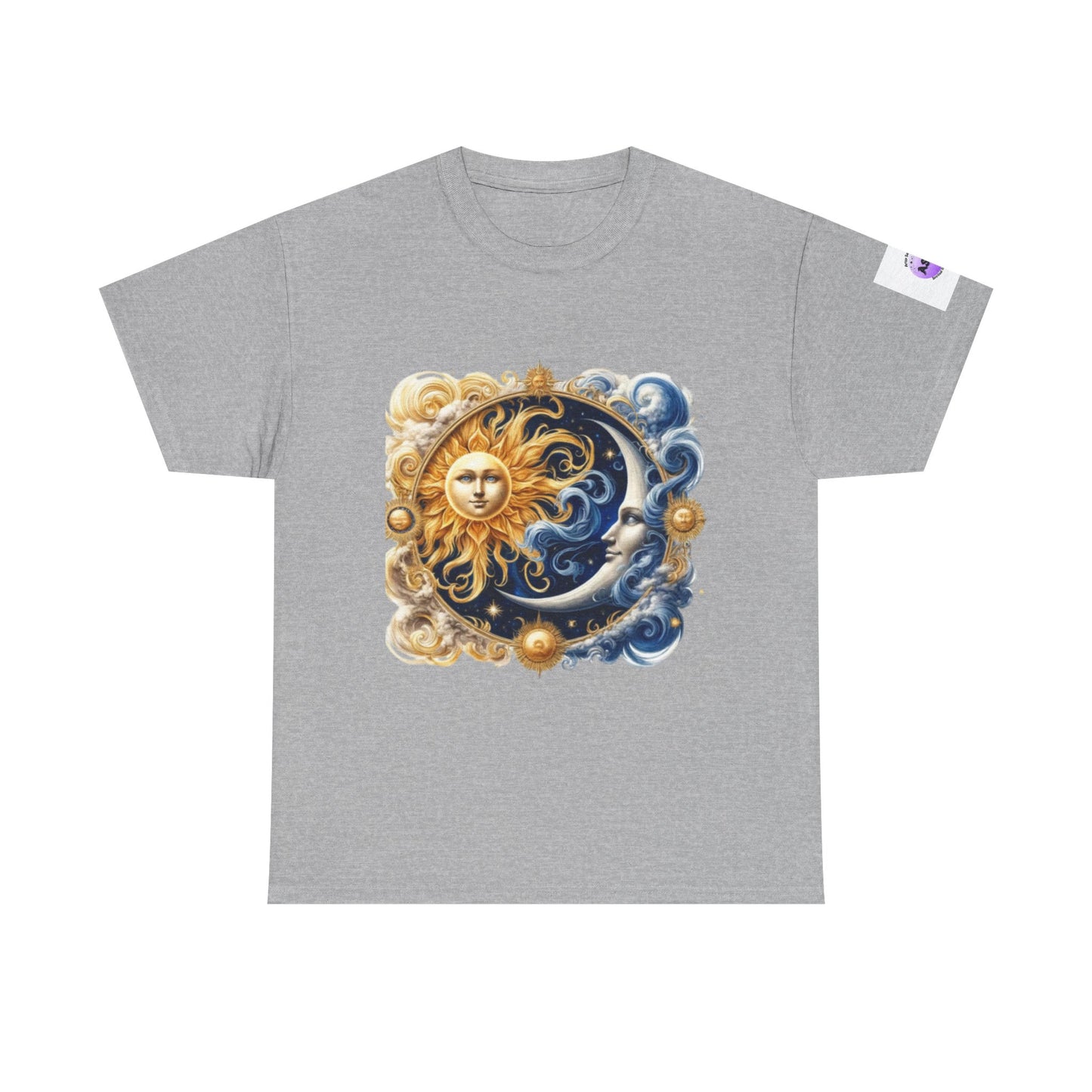 Unisex Heavy Cotton Tee with Celestial Design, Cosmic Tee, Astrology Shirt, Spiritual Apparel, Summer Solstice Gift, Zodiac Top