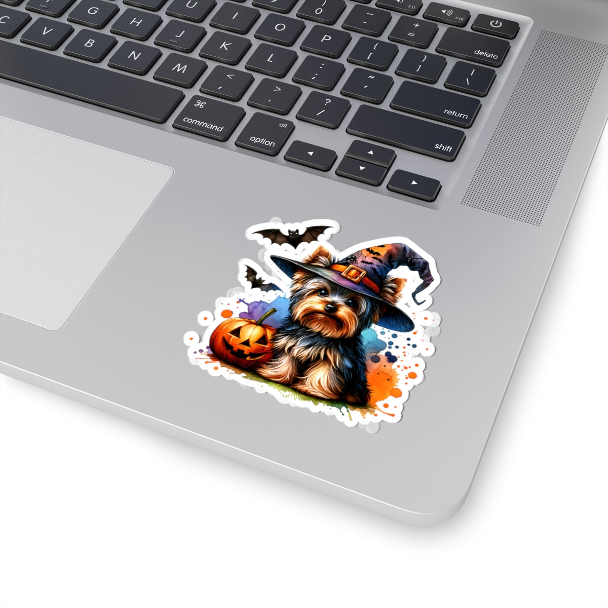 Halloween Yorkie Sticker wearing Witchy Hat
