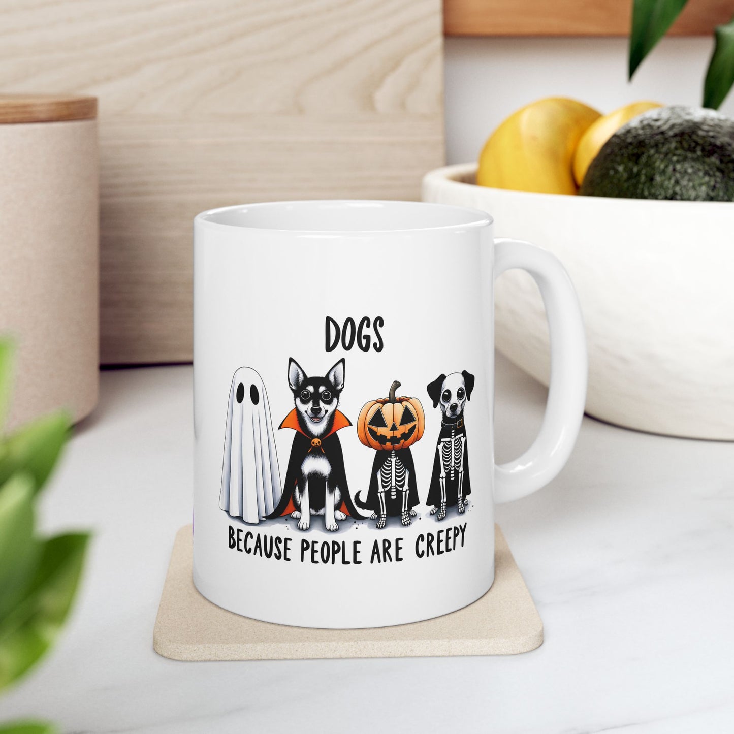 Funny Halloween Dog Ceramic Mug, Gift for Pet Lovers, Creepy Dogs Mug, Halloween Decor, Dog Lover Coffee Cup