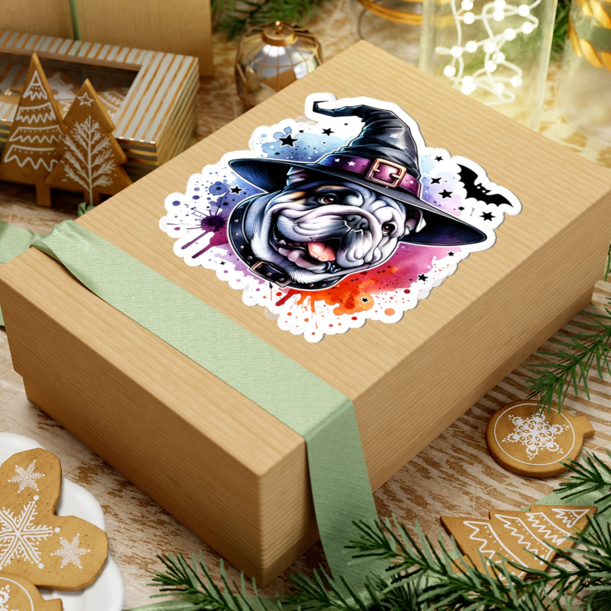 Halloween Bulldog Witch Stickers, Dog Lover Gift, Fall Decor, Halloween Party Favors, Cute Pet Stickers, Laptop Stickers