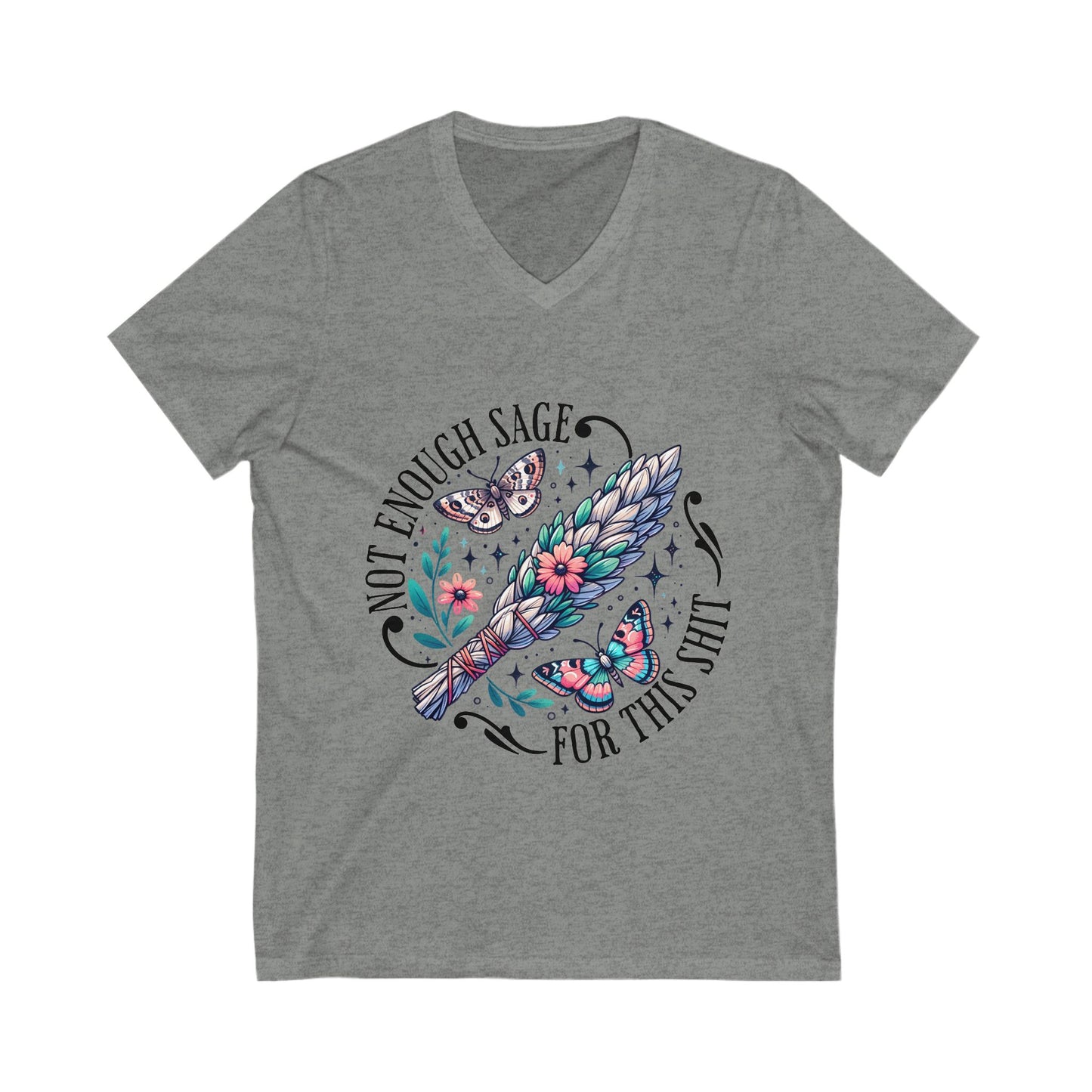 Sage and Butterfly V-Neck Tee
