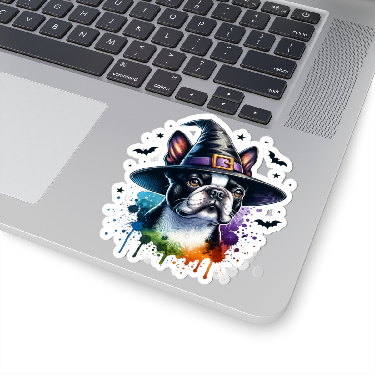 Halloween Bulldog Boston Terrier Stickers,  Cute Witch Hat Bulldog Boston Terrier Decals, Pet Lover Gift, Spooky Decor, Laptop Stickers