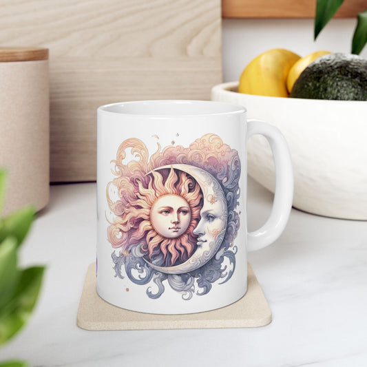 Celestial Dreams Mug - Cosmic Art, Astrology Gift, Coffee Lover, Moon & Sun Design, 11oz