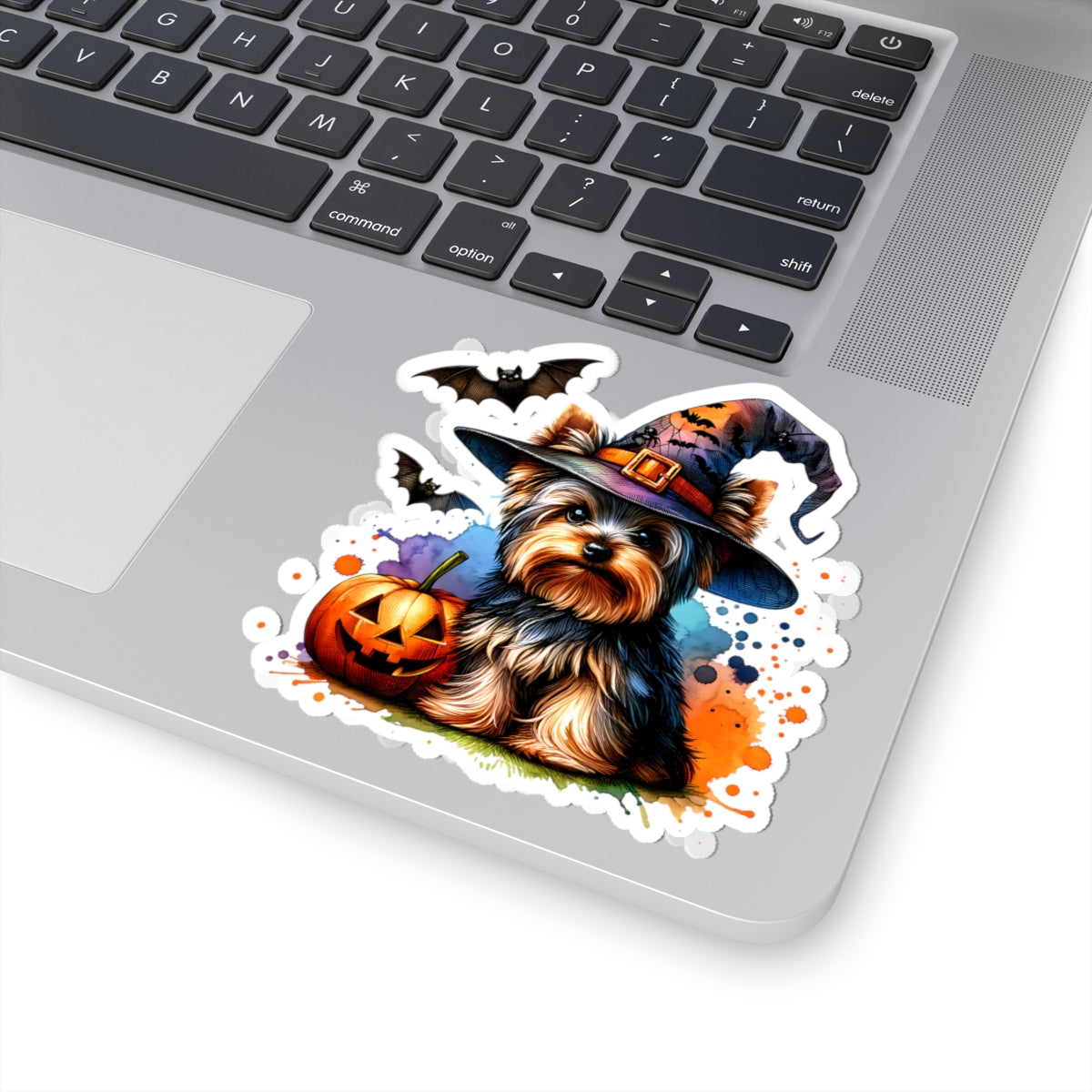 Halloween Yorkie Sticker wearing Witchy Hat