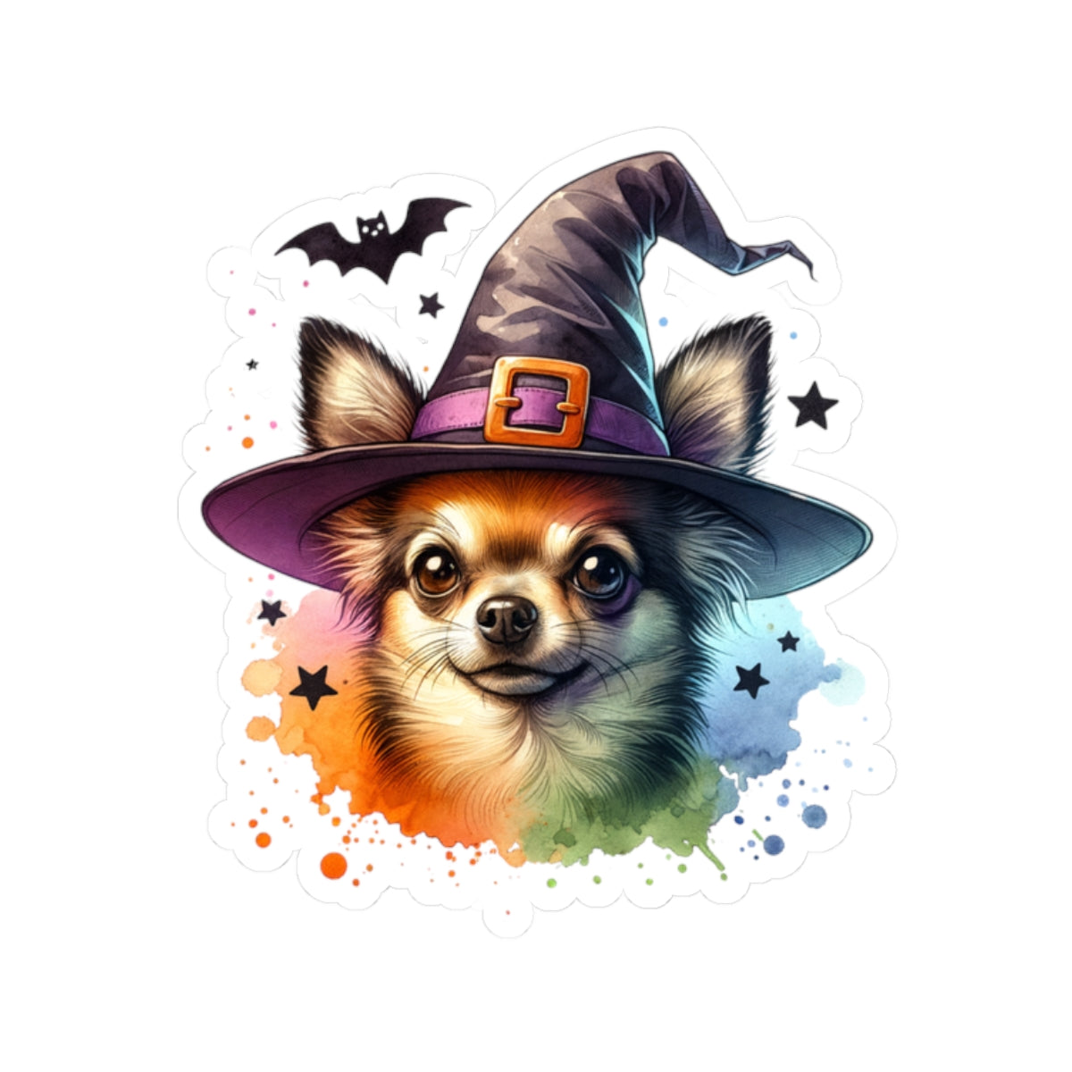 Halloween Chihuahua Witch Kiss-Cut Stickers, Cute Pet Stickers, Spooky Decor, Laptop Decals, Trick or Treat Party Favors