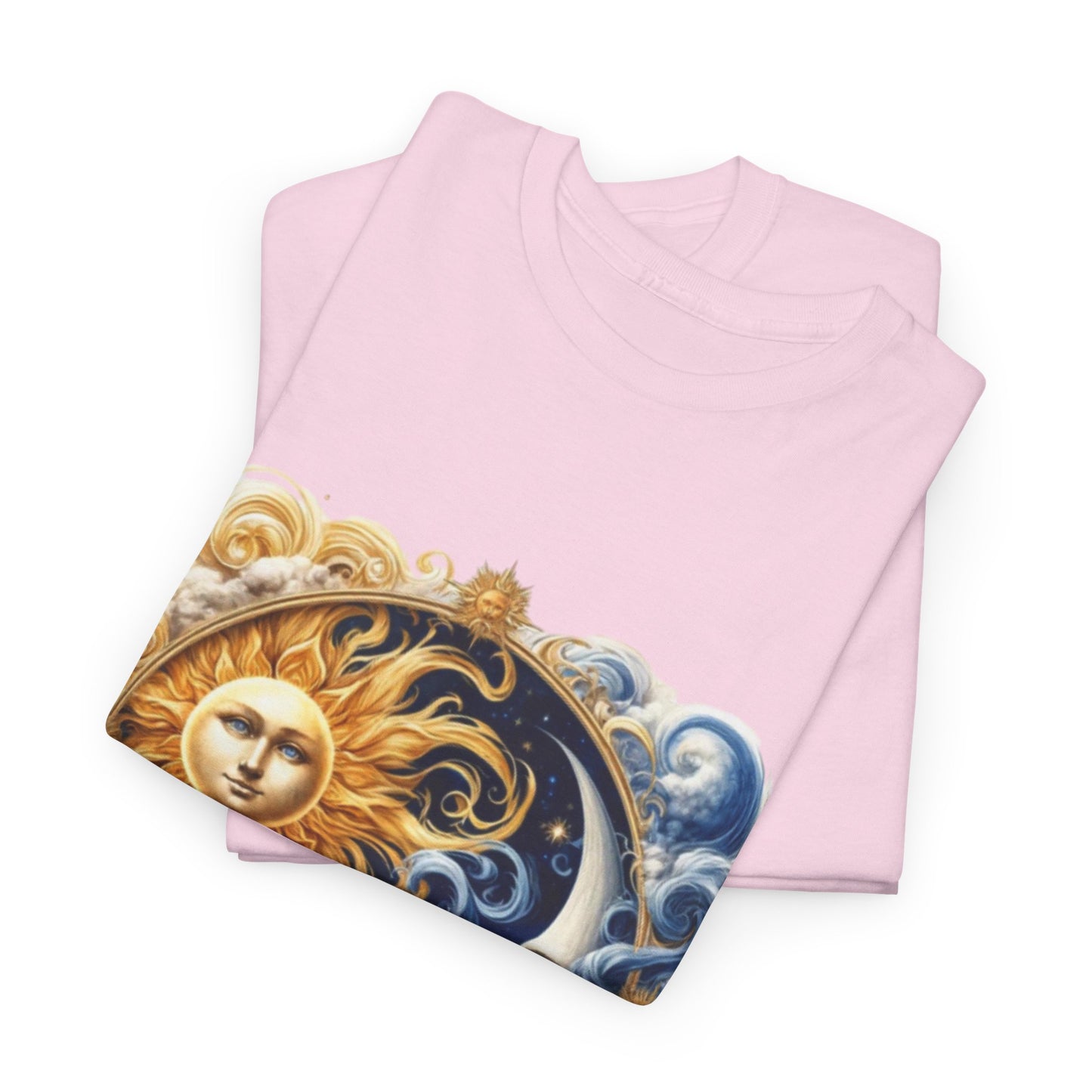 Unisex Heavy Cotton Tee with Celestial Design, Cosmic Tee, Astrology Shirt, Spiritual Apparel, Summer Solstice Gift, Zodiac Top