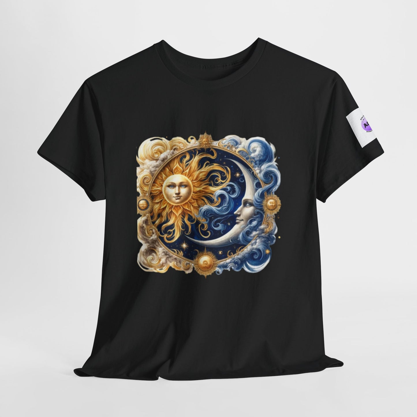 Unisex Heavy Cotton Tee with Celestial Design, Cosmic Tee, Astrology Shirt, Spiritual Apparel, Summer Solstice Gift, Zodiac Top