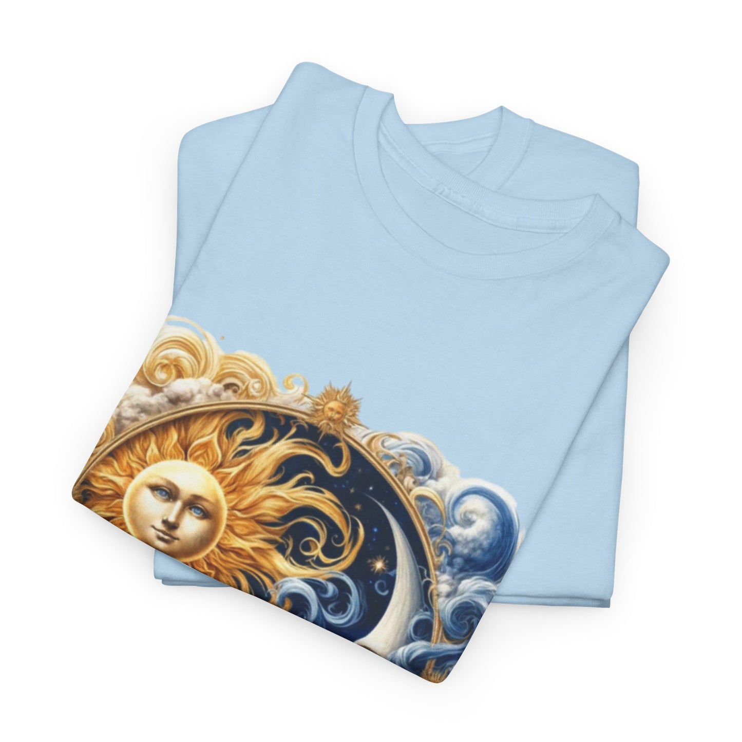 Unisex Heavy Cotton Tee with Celestial Design, Cosmic Tee, Astrology Shirt, Spiritual Apparel, Summer Solstice Gift, Zodiac Top