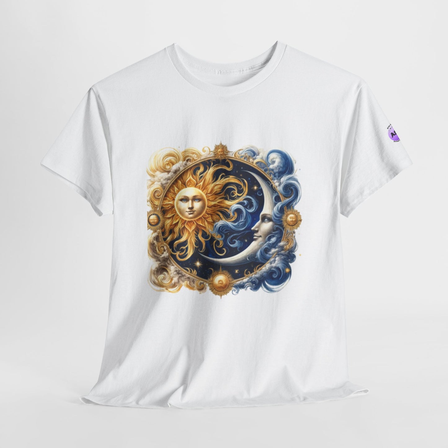 Unisex Heavy Cotton Tee with Celestial Design, Cosmic Tee, Astrology Shirt, Spiritual Apparel, Summer Solstice Gift, Zodiac Top