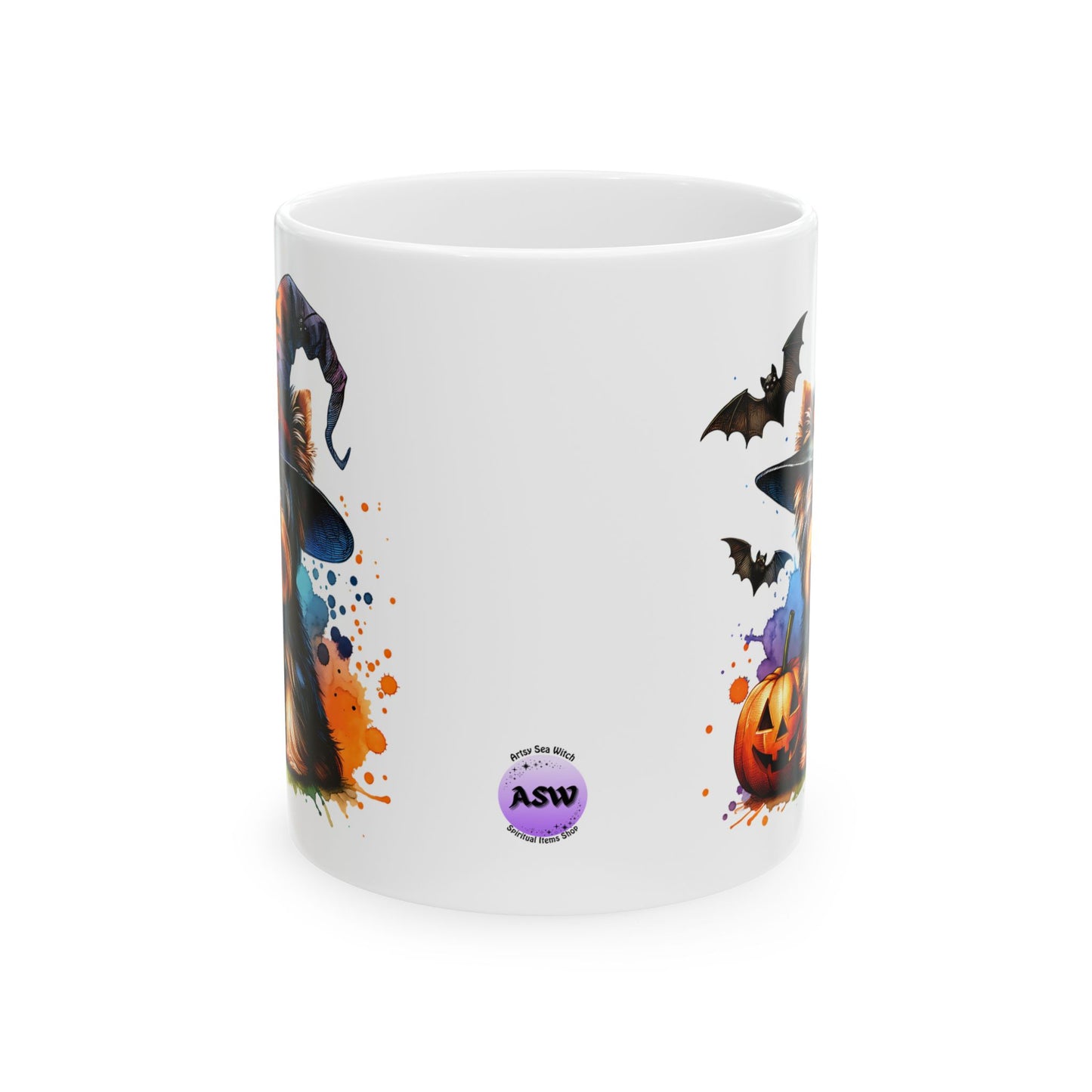 Halloween Dog Ceramic Mug - Cute Yorkie in Witch Hat, Coffee Mug for Dog Lovers, Halloween Decor, Gift for Pet Owners
