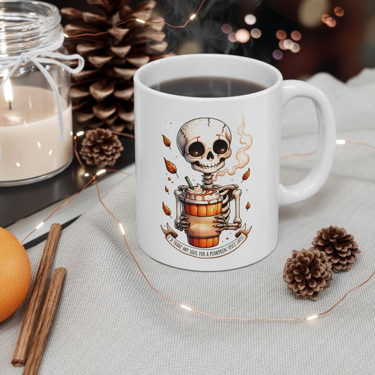 Halloween Skeleton Pumpkin Spice Ceramic Mug, Autumn Coffee Cup, Funny Gift for Her, Fall Decor, Spooky Vibes, Pumpkin Lovers