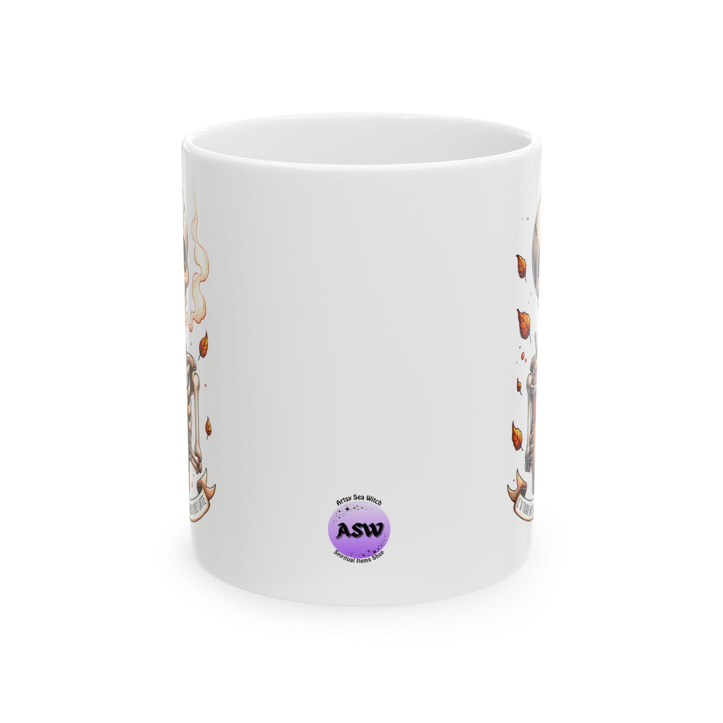 Halloween Skeleton Pumpkin Spice Ceramic Mug, Autumn Coffee Cup, Funny Gift for Her, Fall Decor, Spooky Vibes, Pumpkin Lovers