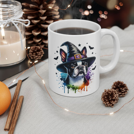 Spooky Halloween Dog Mug - Cute French Bulldog with Witch Hat - Ideal for Dog Lovers, Halloween Decor, Gift for Pet Owners, Coffee