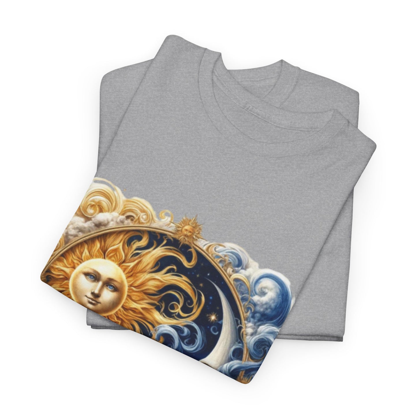 Unisex Heavy Cotton Tee with Celestial Design, Cosmic Tee, Astrology Shirt, Spiritual Apparel, Summer Solstice Gift, Zodiac Top