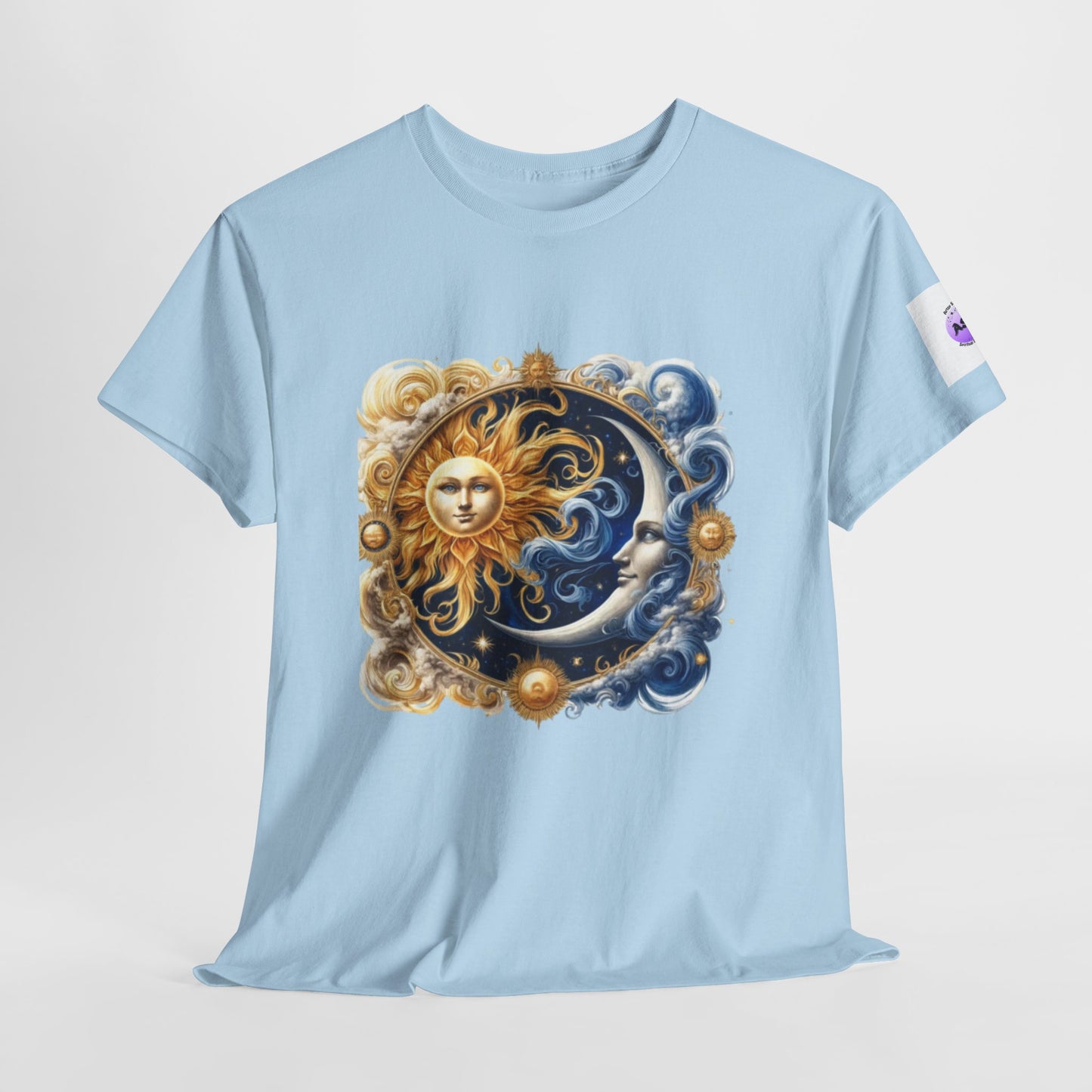Unisex Heavy Cotton Tee with Celestial Design, Cosmic Tee, Astrology Shirt, Spiritual Apparel, Summer Solstice Gift, Zodiac Top