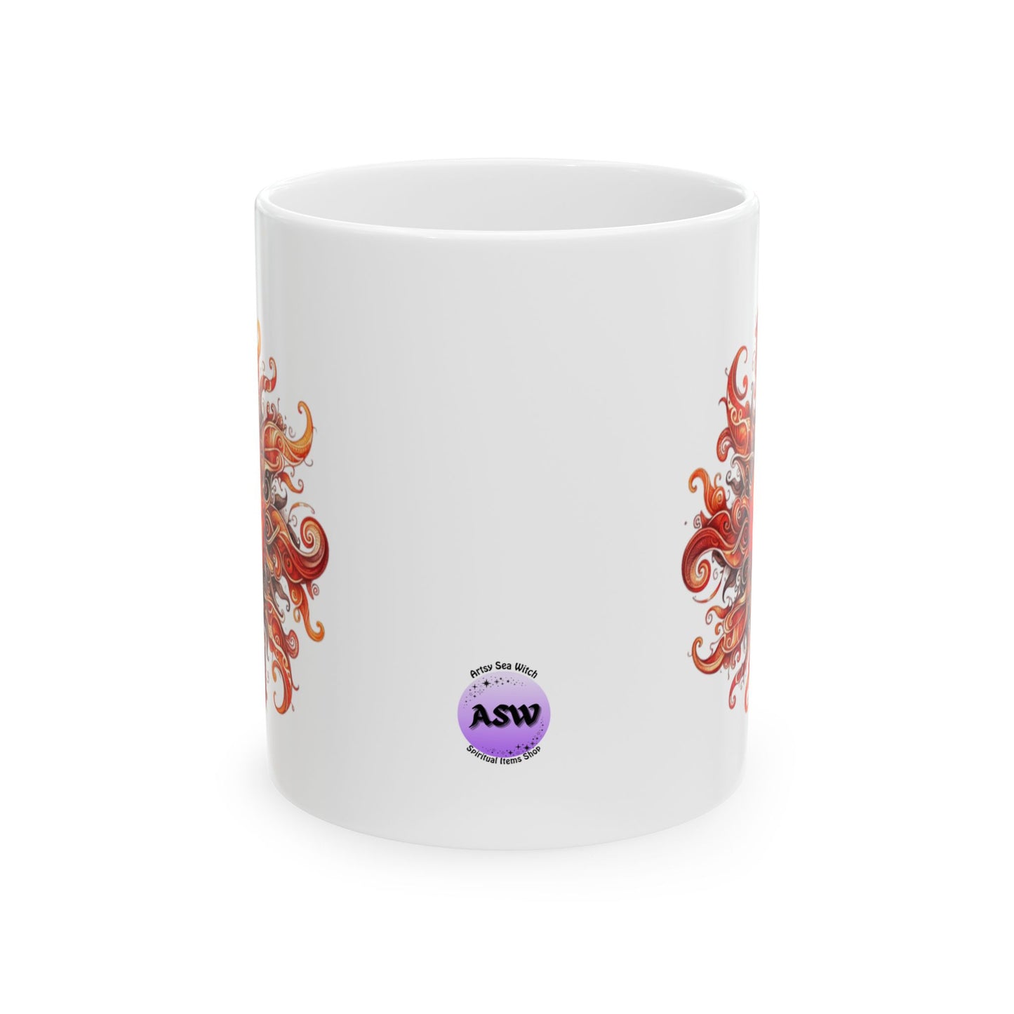 Vibrant Artistic Ceramic Mug with Swirling Fire Celestial Design, Coffee Cup, Tea Mug, Gift for Art Lovers, Unique Kitchen Decor, 11oz