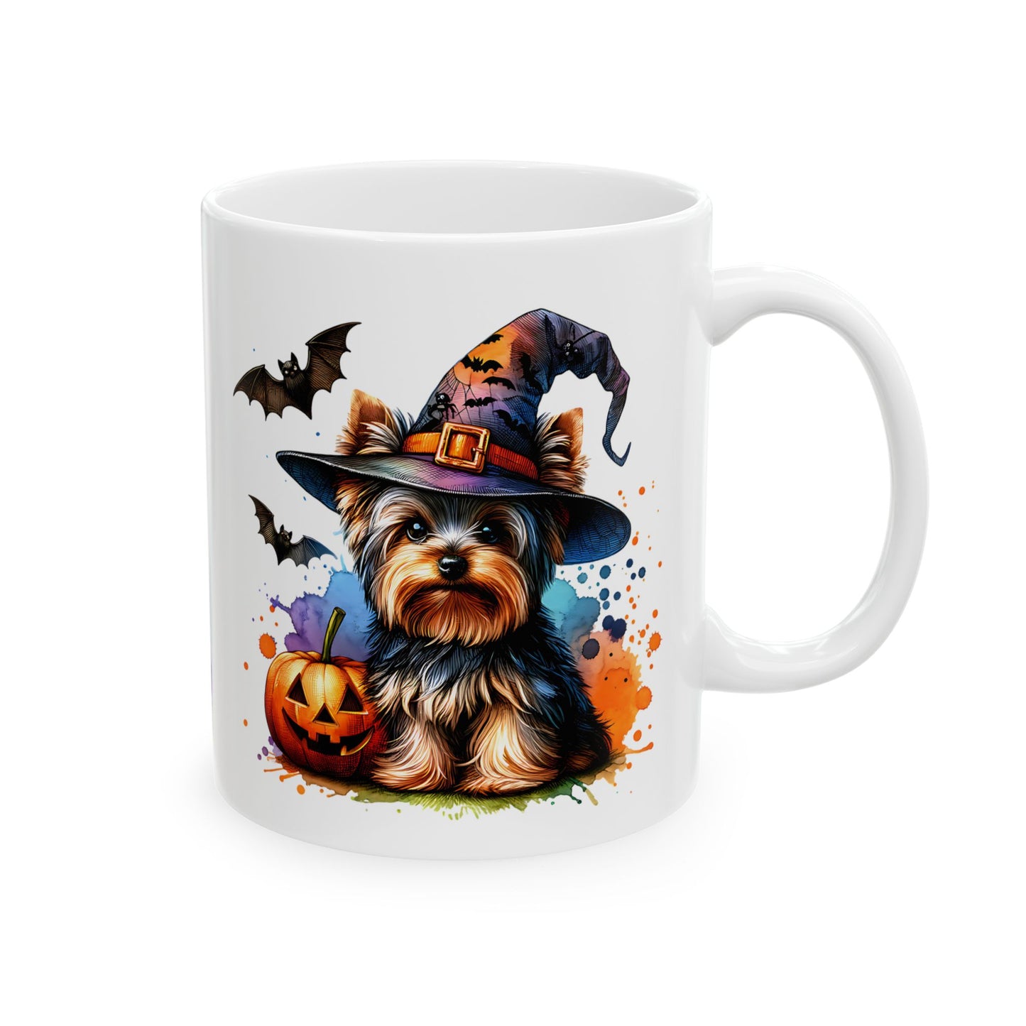 Halloween Dog Ceramic Mug - Cute Yorkie in Witch Hat, Coffee Mug for Dog Lovers, Halloween Decor, Gift for Pet Owners