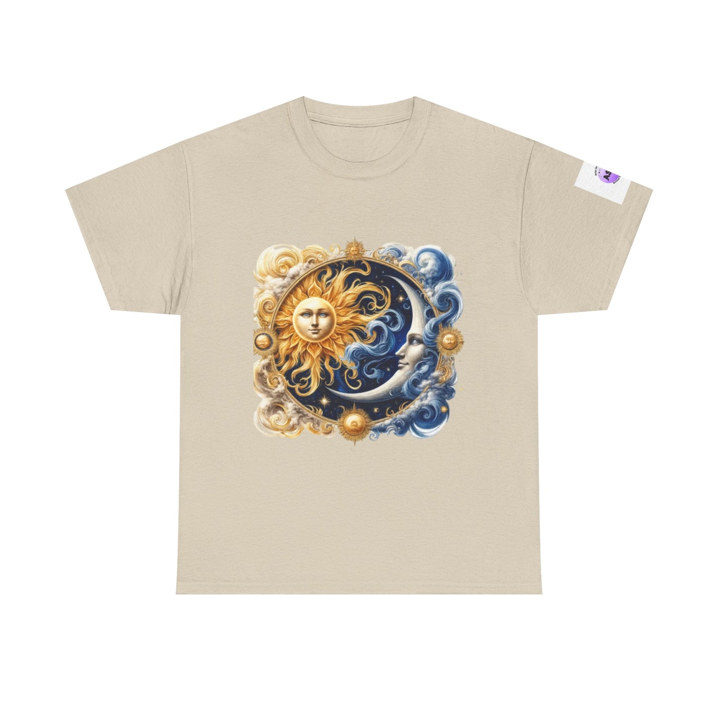 Unisex Heavy Cotton Tee with Celestial Design, Cosmic Tee, Astrology Shirt, Spiritual Apparel, Summer Solstice Gift, Zodiac Top