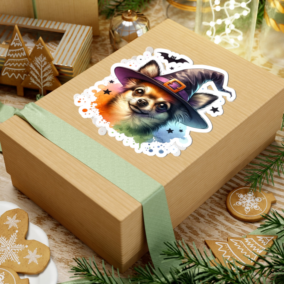 Halloween Chihuahua Witch Kiss-Cut Stickers, Cute Pet Stickers, Spooky Decor, Laptop Decals, Trick or Treat Party Favors