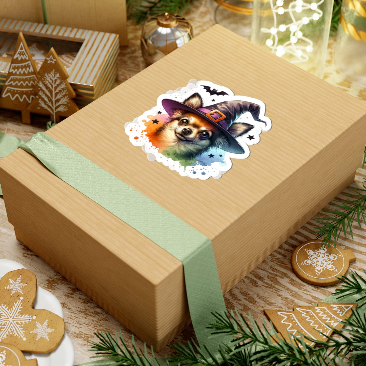 Halloween Chihuahua Witch Kiss-Cut Stickers, Cute Pet Stickers, Spooky Decor, Laptop Decals, Trick or Treat Party Favors