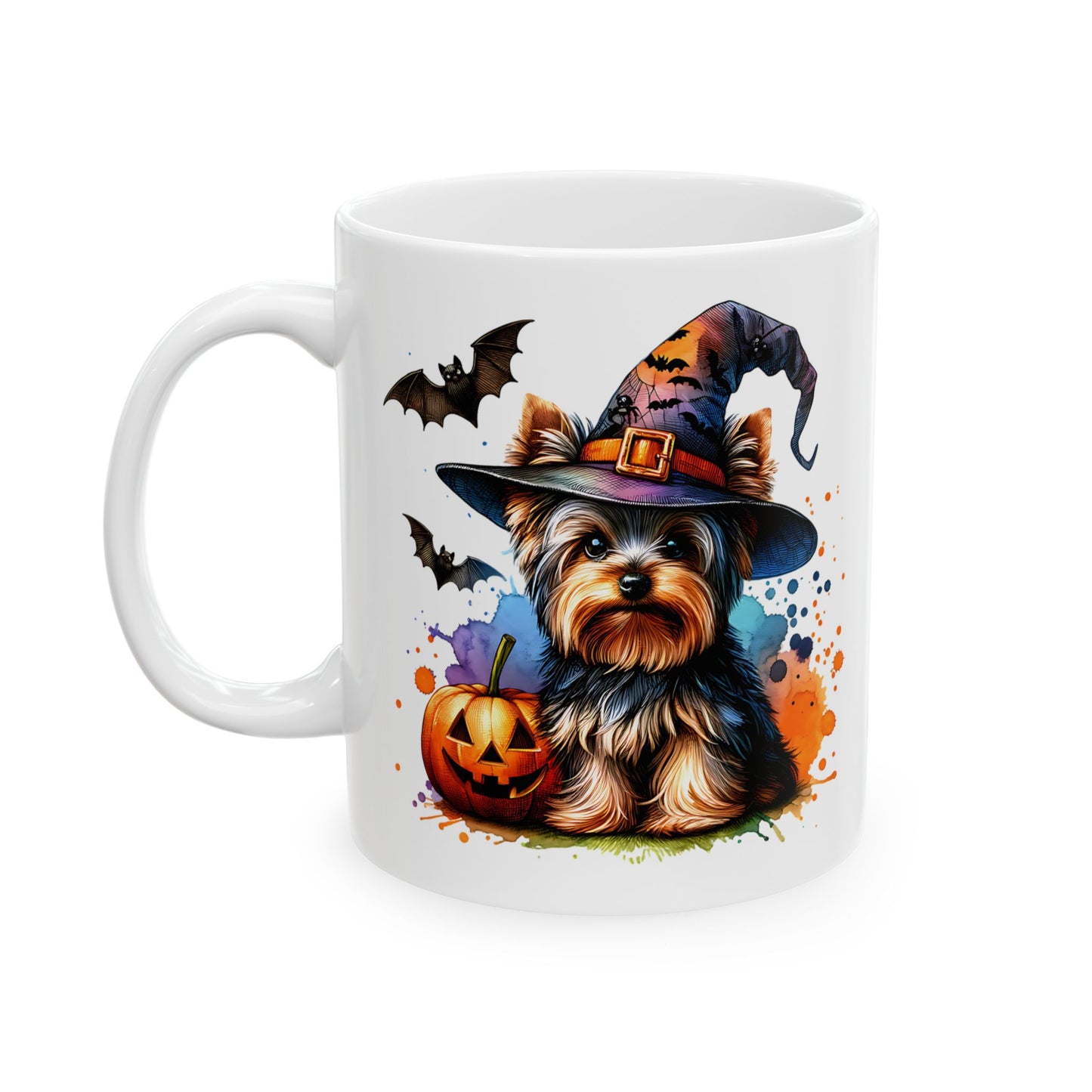 Halloween Dog Ceramic Mug - Cute Yorkie in Witch Hat, Coffee Mug for Dog Lovers, Halloween Decor, Gift for Pet Owners