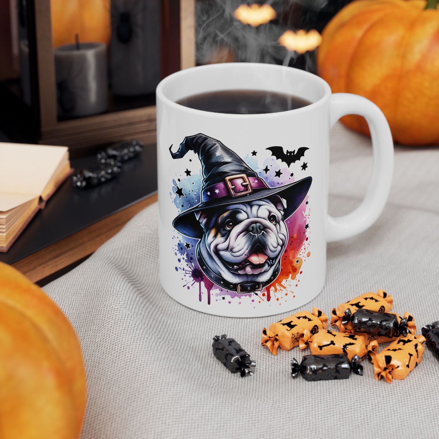 Whimsical Halloween Bulldog Mug | Cute Pet Lover Gift | Coffee Cup | Dog-Themed Decor | 11oz & 15oz Options