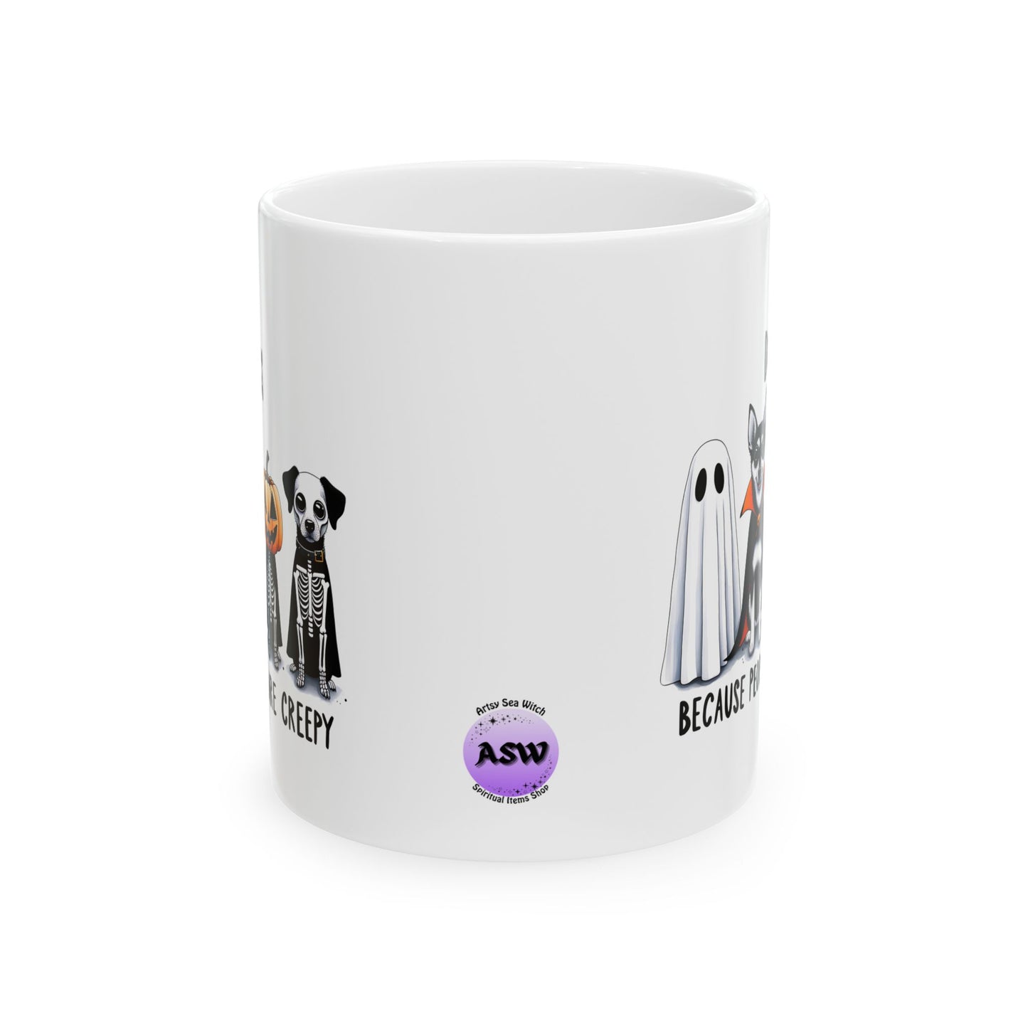 Funny Halloween Dog Ceramic Mug, Gift for Pet Lovers, Creepy Dogs Mug, Halloween Decor, Dog Lover Coffee Cup