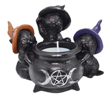 Witchy cats around cauldron tealight holder